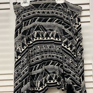 HIGH WAISTED BLACK AND WHITE MULTI PATTERNED SKATER SKIRT
